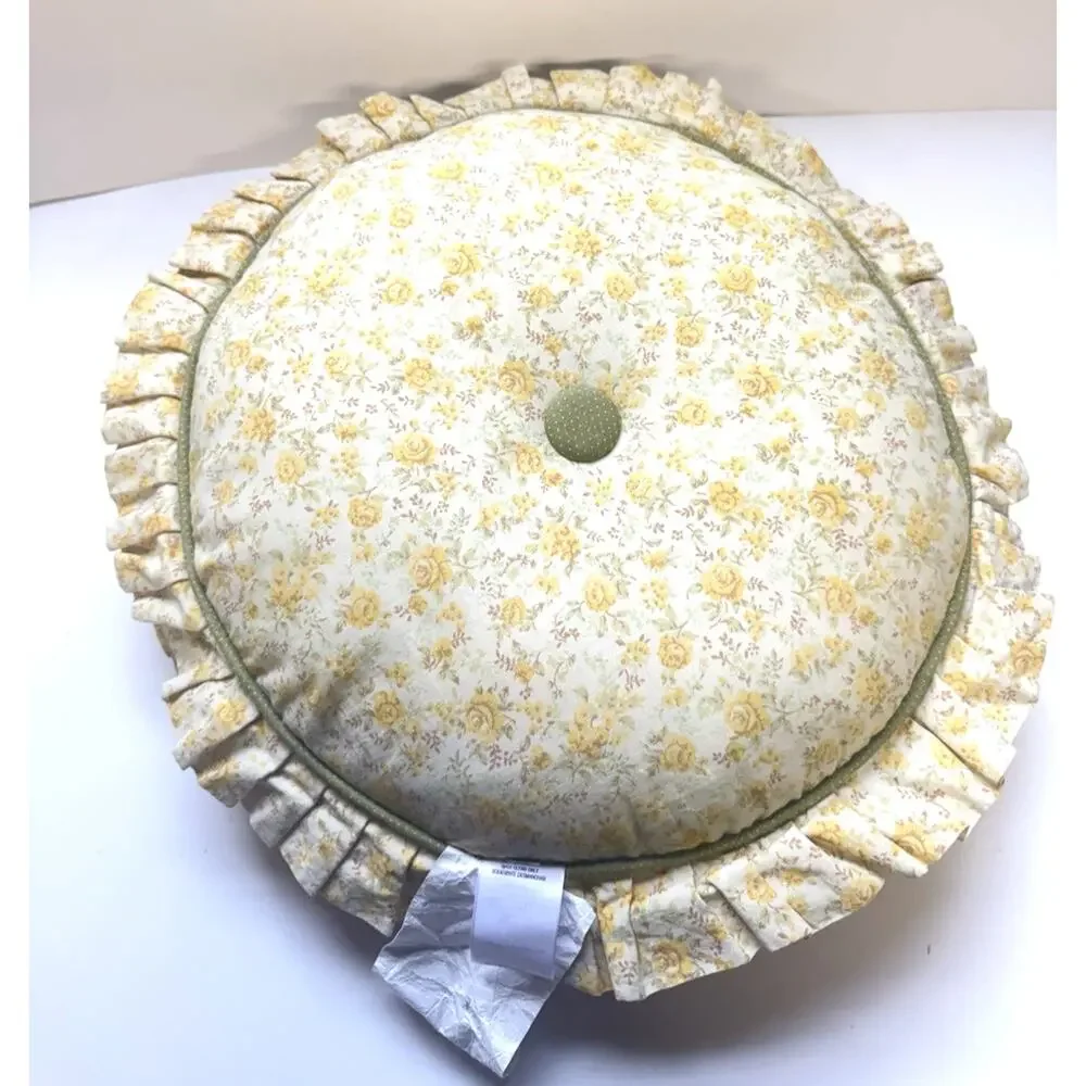 Grandma Core Yellow Sage Green Round Ruffled VTG. Cottage Core Pillow JCP Home